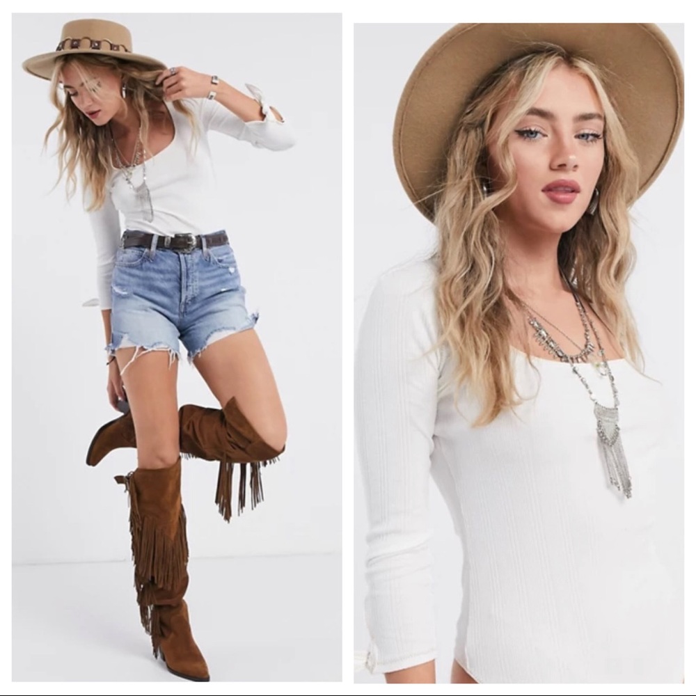 FREE PEOPLE BOHO BODYSUIT LONG SLEEVES TEE TOP A2C - Picture 9 of 16